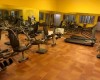 Posilňovňa s kardio strojmi a zrkadlovou stenou.